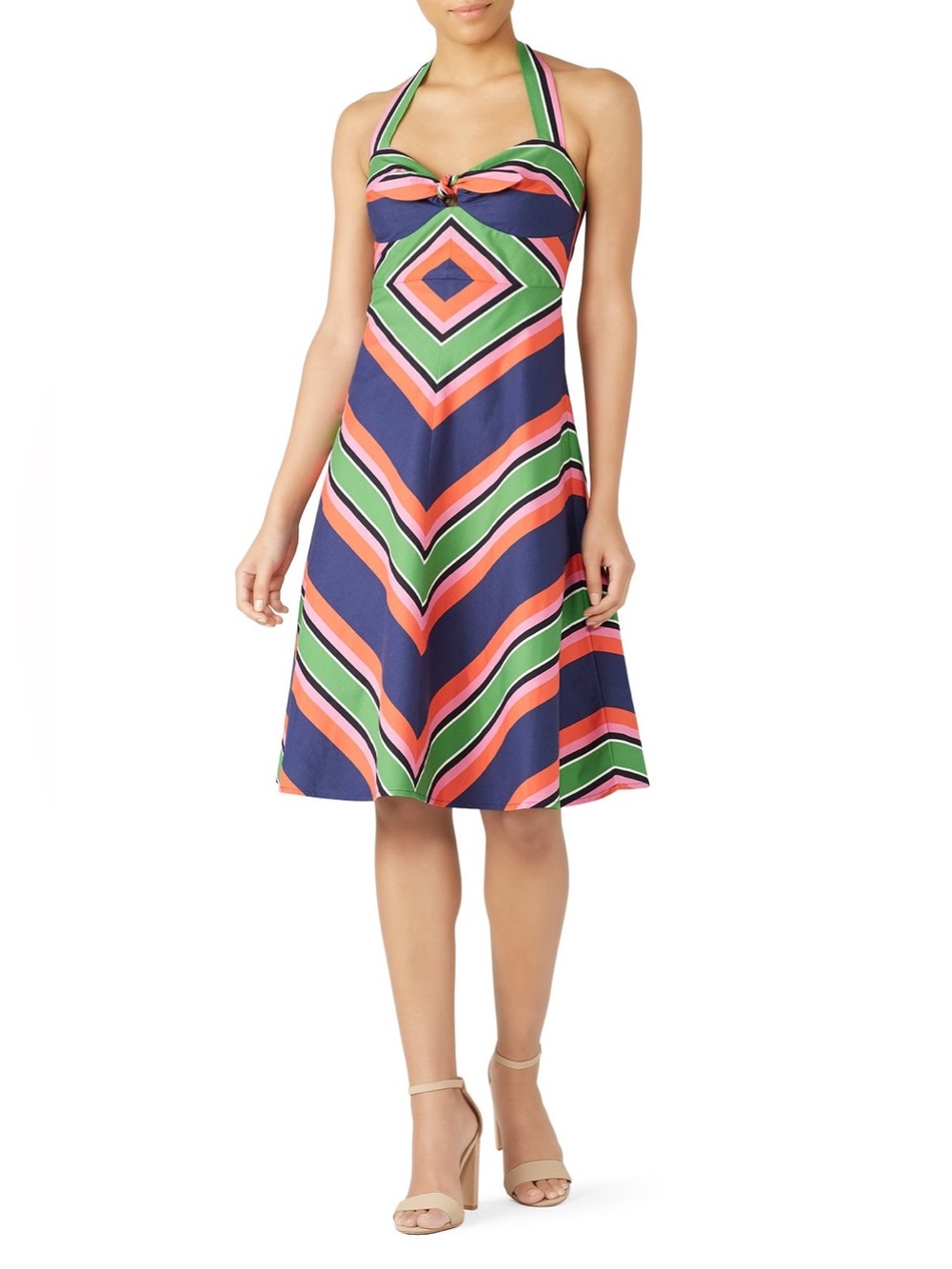 Trina Turk Rhiannon Dress halter neck color block stripes size 4